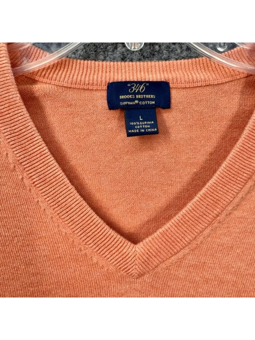 Brooks Brothers 346 Sweater Mens Large Orange Peach 100% Supima Cotton V-Neck